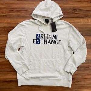 Armani Exchange Men’s White Hoodie with Navy Logo